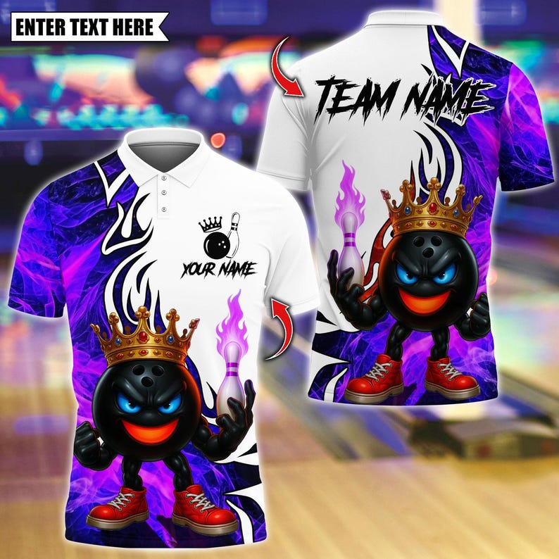 Custom Bowling Shirt King Flame Ball Polo, Personalized Bowling Polo for Men & Women, Personalized Name Team 3D Shirt, Gift For Man
