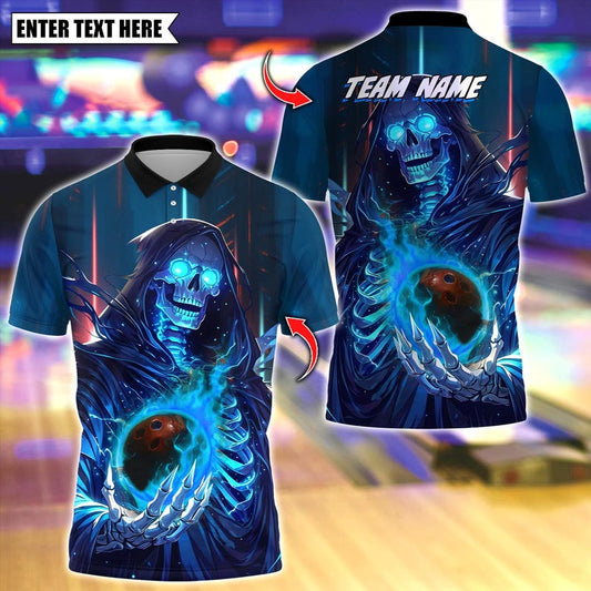 Custom Bowling Polo Shirt, Bowling And Pins Cyber Reaper Design, Personalized Bowling Polo for Men & Women, Personalized Name Team 3D Shirt