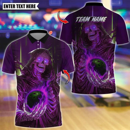 Custom Bowling Polo Shirt, Bowling And Pins Cyber Reaper Design, Personalized Bowling Polo for Men & Women, Personalized Name Team 3D Shirt