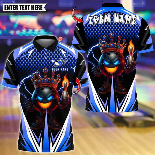 Custom Bowling Polo Shirt, Crown King Flame Bowling Design, Personalized Bowling Polo for Men Women, Personalized Name Team 3D Shirt
