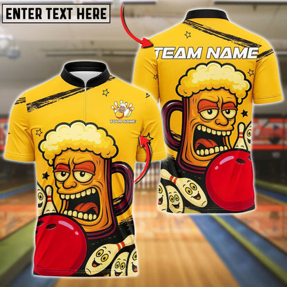 Bowling And Pins Funny Beer Mug Customized Name, Team Name 3D Shirt (4 Colors)