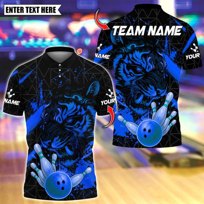 Custom Bowling Polo Shirt, Tiger Golden Ball Striking Design, Personalized Bowling Polo for Men Women,Personalized Name Team 3D Shirt