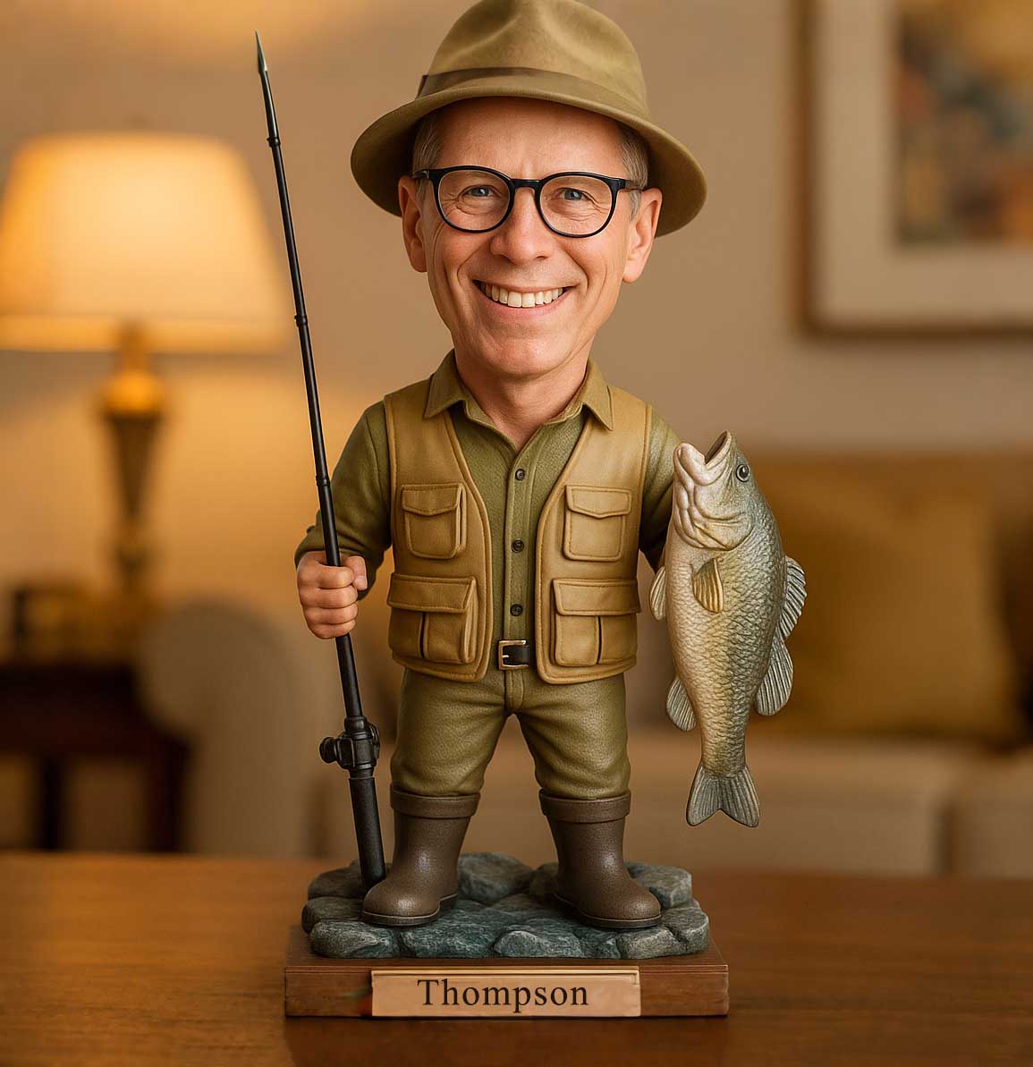 Personalized Fishing Enthusiast Photo Cartoon Sculpture Ornament