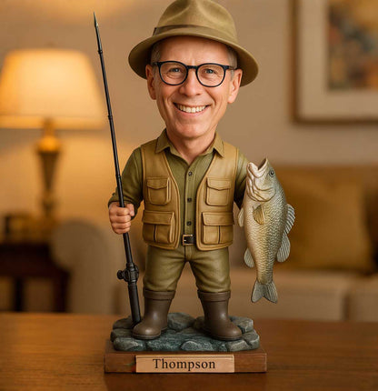 Personalized Fishing Enthusiast Photo Cartoon Sculpture Ornament