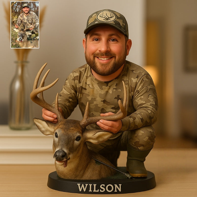 Personalized Deer Hunting Photo Cartoon Style Plaque