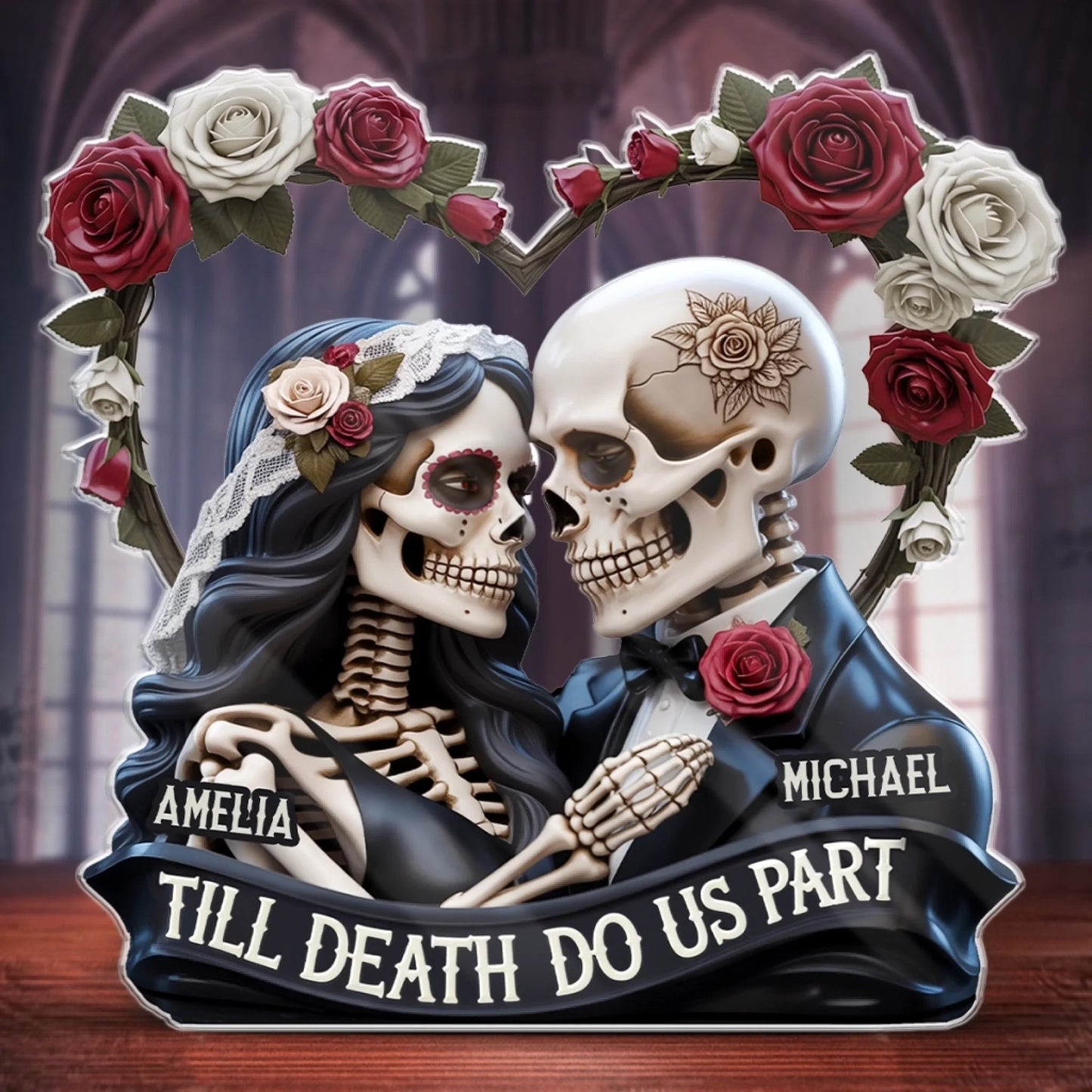 Custom Gothic Skeleton Acrylic Plaque - Personalized Anniversary Wedding Gifts For Husband And Wife, Him And Her - Till Death, Still Gothic