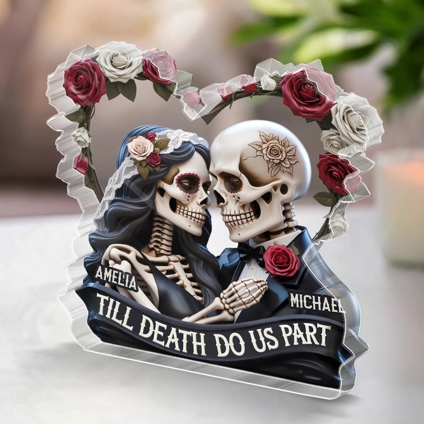Custom Gothic Skeleton Acrylic Plaque - Personalized Anniversary Wedding Gifts For Husband And Wife, Him And Her - Till Death, Still Gothic