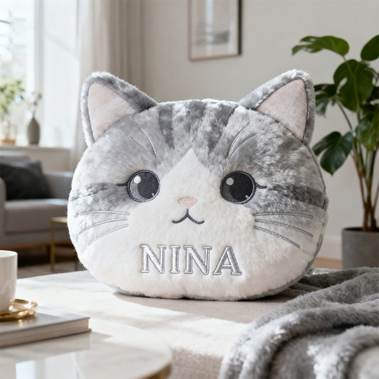 Personalized silver gradient cat big head shaped pillow