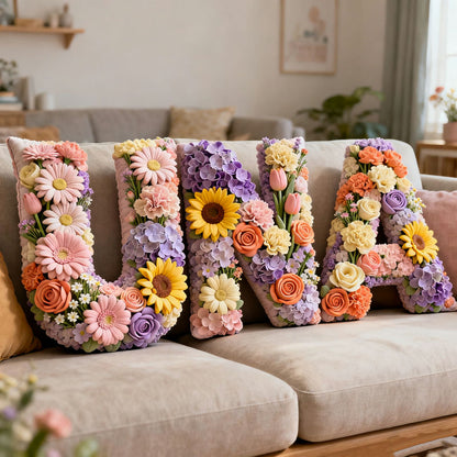 Personalized floral theme name pillow