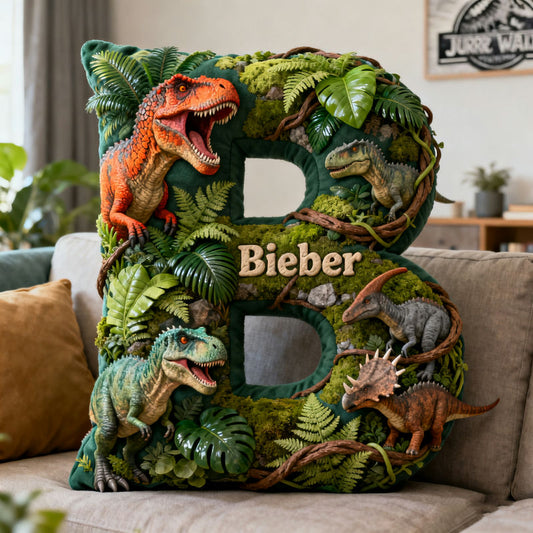 Personalized dinosaur theme initial name pillow