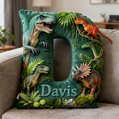 Personalized dinosaur theme initial name pillow