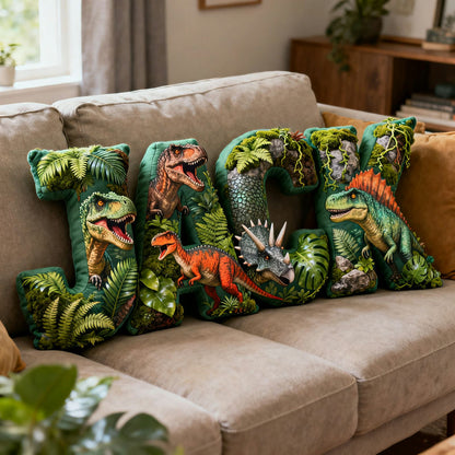 Personalized dinosaur theme name pillow