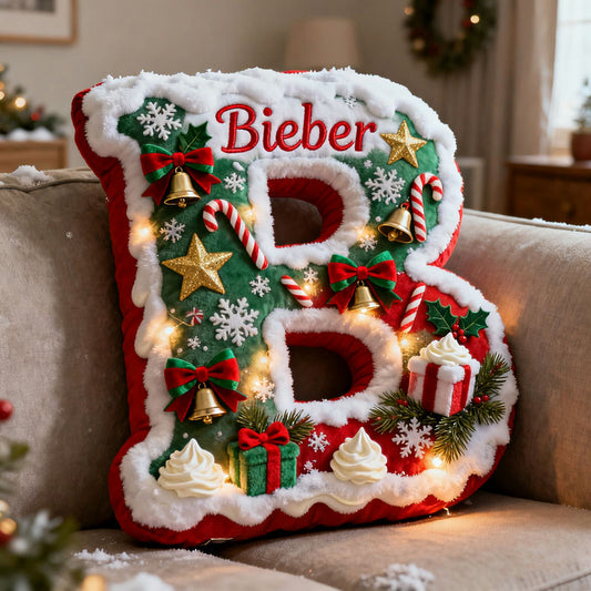 Personalized Christmas themed initial name pillow