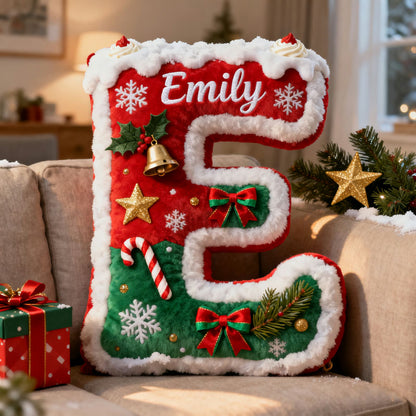 Personalized Christmas themed initial name pillow