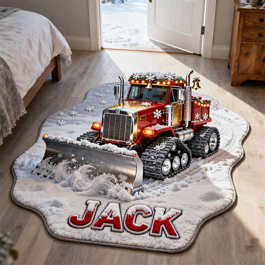 Personalized christmas snowplow themed rug