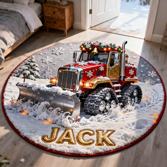 Personalized christmas snowplow themed rug