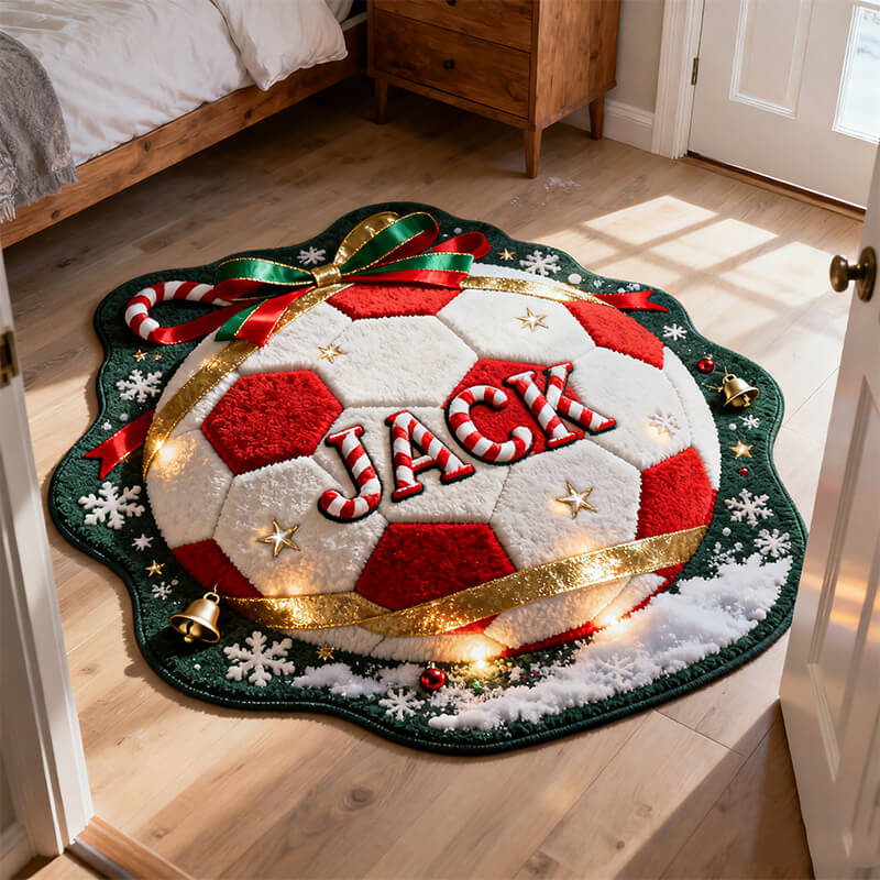 Personalized christmas football themed rug