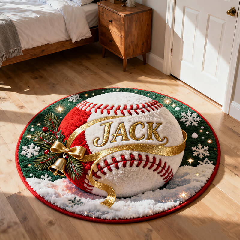 Personalized christmas baseball themed rug