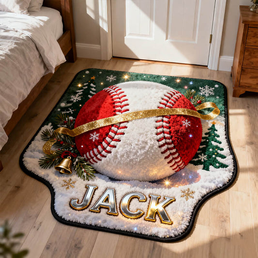 Personalized christmas baseball themed rug