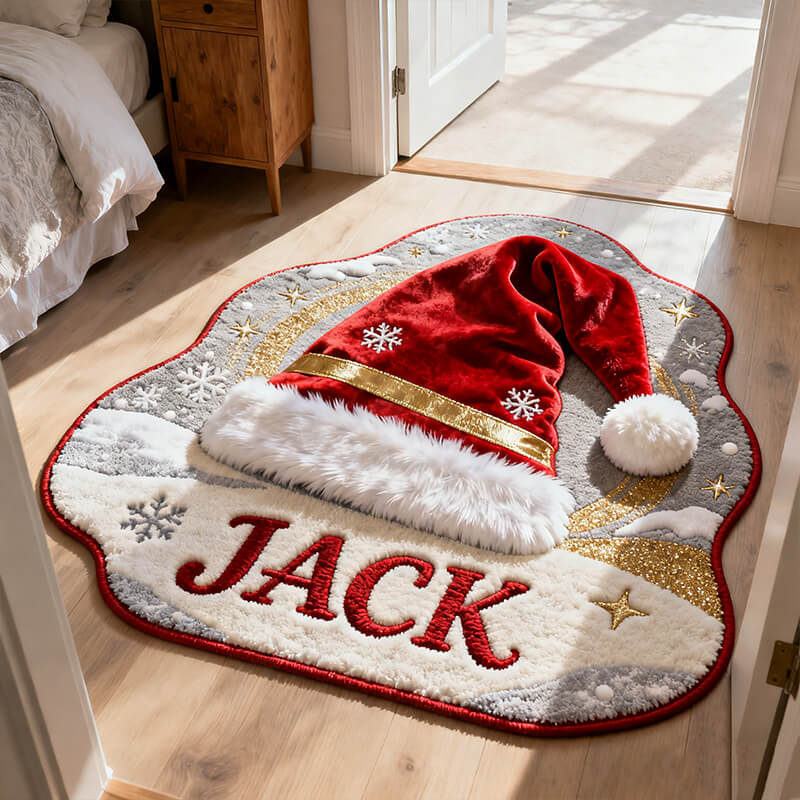 Personalized christmas hat themed rug