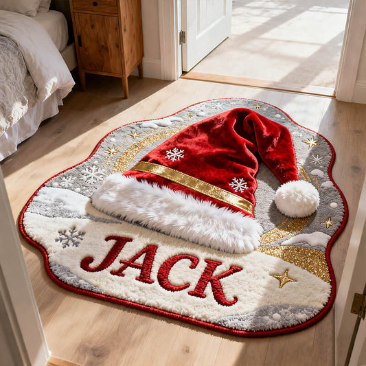 Personalized christmas hat themed rug