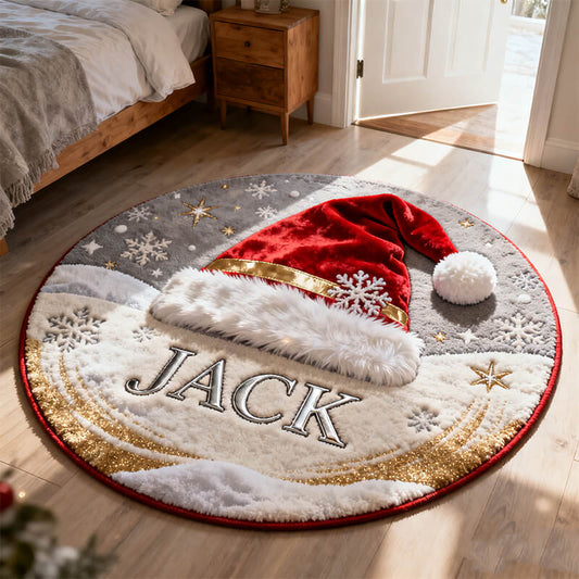 Personalized christmas hat themed rug