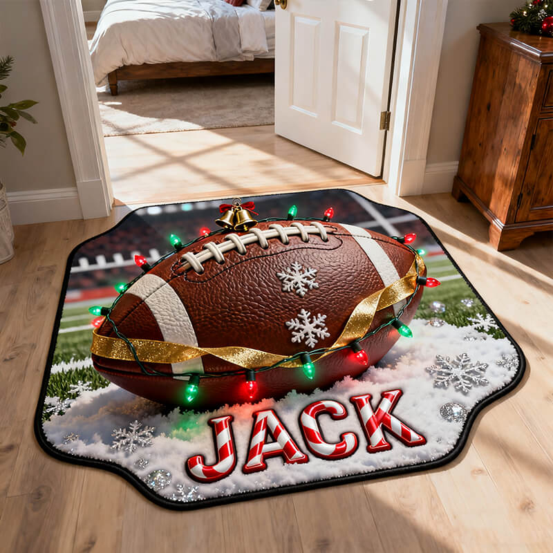 Personalized christmas football themed rug