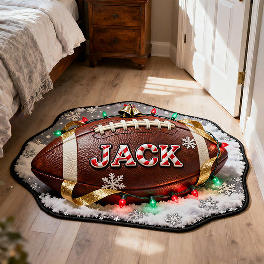 Personalized christmas football themed rug