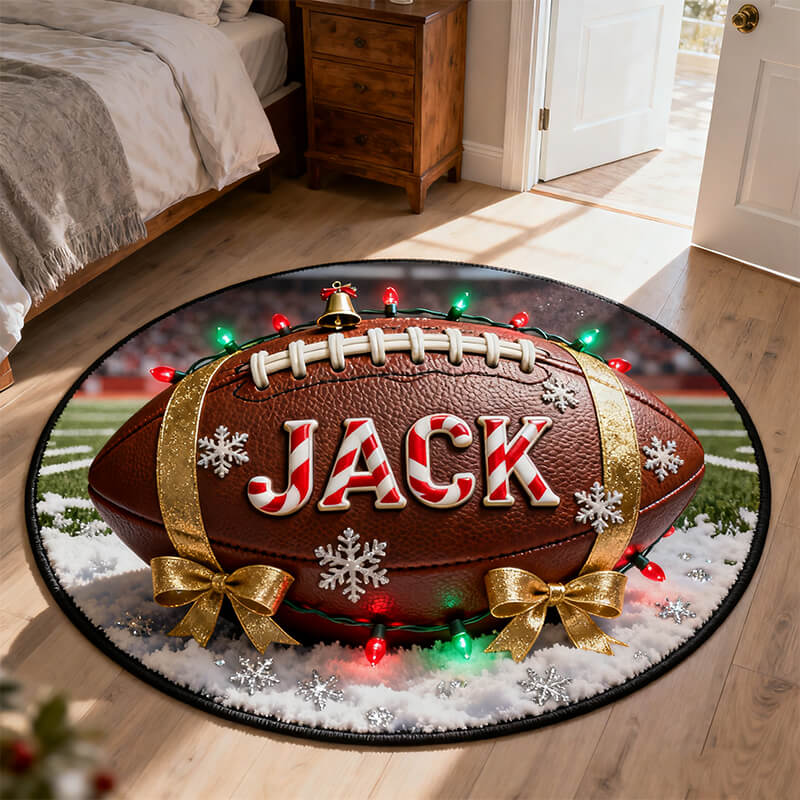 Personalized christmas football themed rug