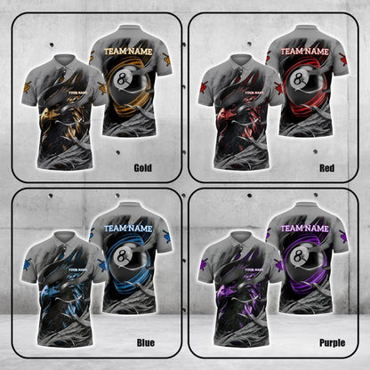 Custom Name & Team Name 3D Polo Shirt, Eagle Pool 8 Billiard Jersey Multicolor Shirt, Billiard Player Gift.
