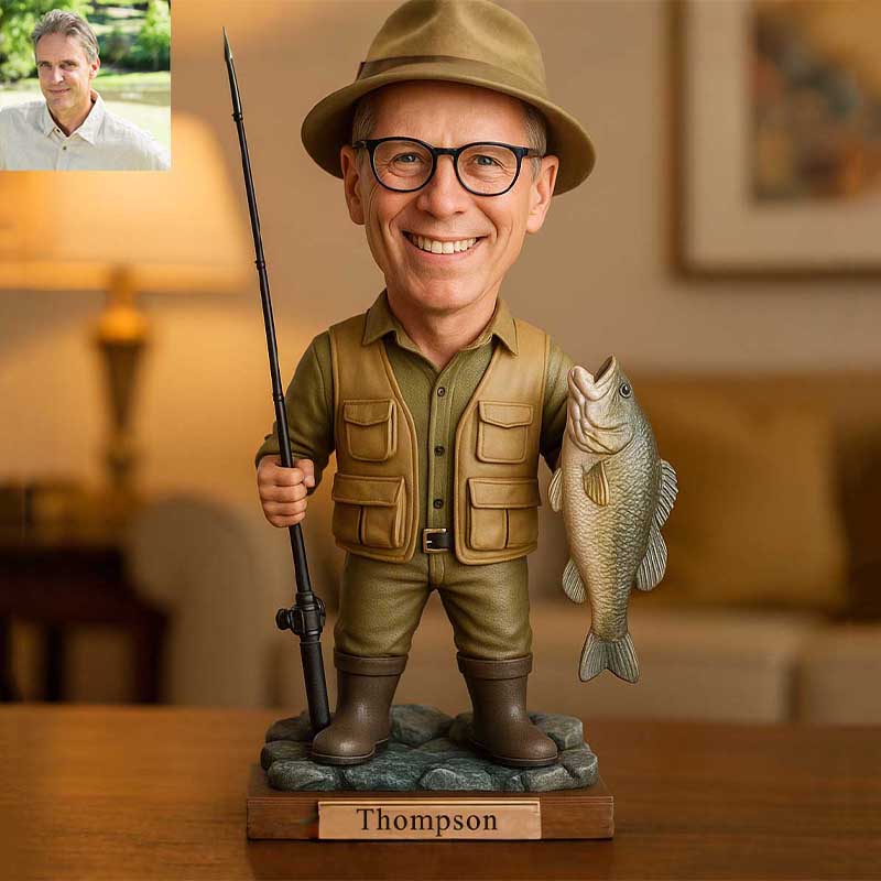 Personalized Fishing Enthusiast Photo Cartoon Sculpture Ornament