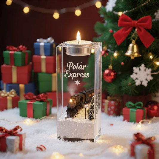 🚂 Polar Express Candle – Christmas Train Acrylic Scene Light