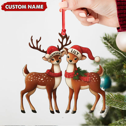 Personalized Couple Reindeer Acrylic Ornament - Cute Custom Deer Christmas Tree Gift for Couples
