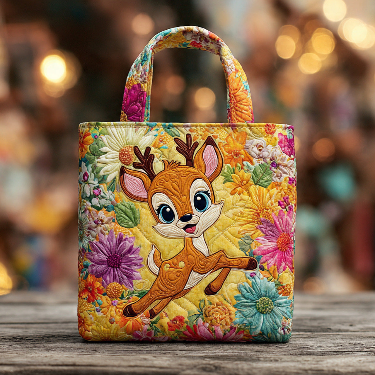 Bright Blossom Fawn Quilted Tote Bag – Sunshine Yellow