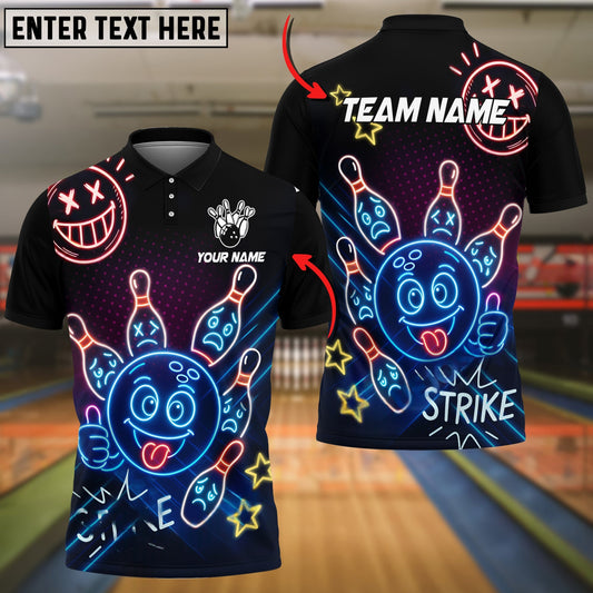 Bowling Neon Bowling Ball Strike Funny Customized Name, Team Name 3D Shirt (4 Colors)