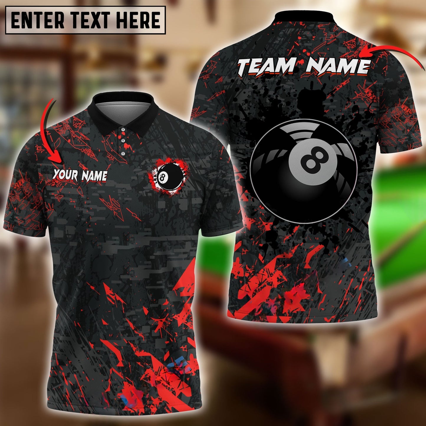 Billiards 8 Ball Black Stains Grunge Personalized Name Shirt