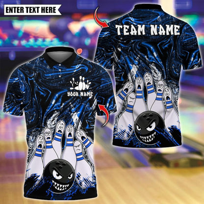 Custom Bowling Polo Shirt, Bowling Angry Ball vs Screaming Pins Design, Personalized Bowling Polo for Men,Personalized Name Team 3D Shirt