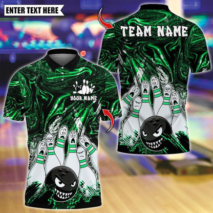 Custom Bowling Polo Shirt, Bowling Angry Ball vs Screaming Pins Design, Personalized Bowling Polo for Men,Personalized Name Team 3D Shirt