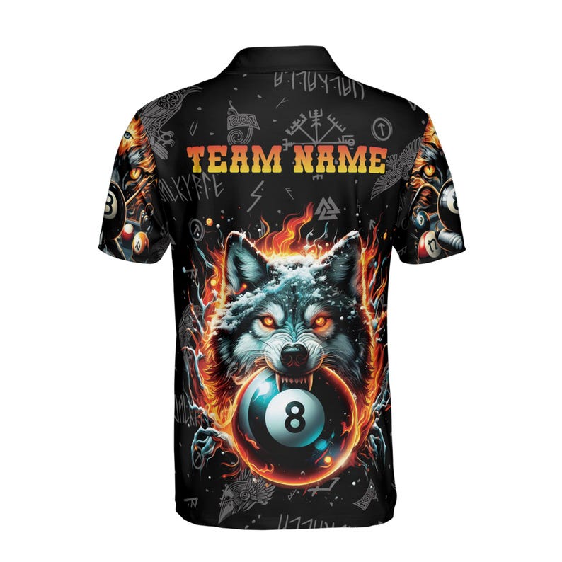 Custom Name Team Billiards Viking Wolf Pattern Men's Polo Shirt S-5XL