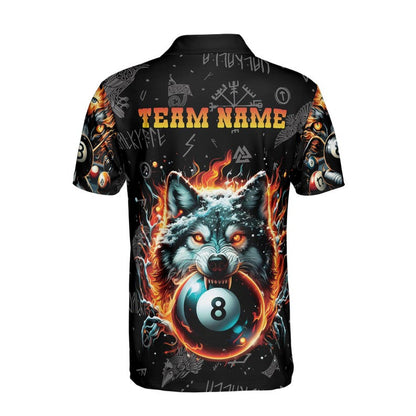 Custom Name Team Billiards Viking Wolf Pattern Men's Polo Shirt S-5XL