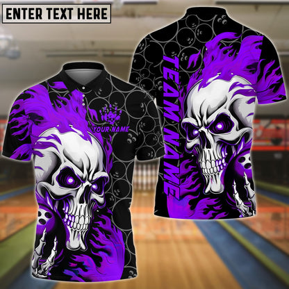 Bowling Flaming Skull Strike Customized Name, Team Name 3D Shirt (4 Colors)