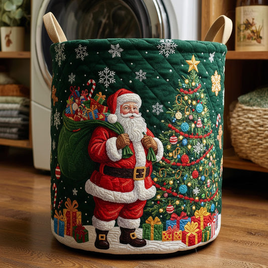 Emerald Santa Gift Sack Quilted Laundry Hamper — Snowflake Christmas Storage Bin