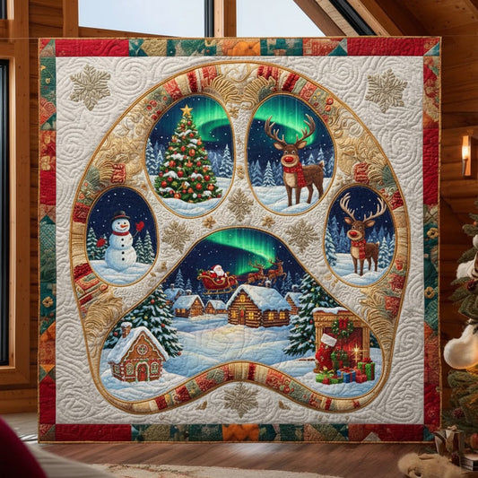 Rudolph & Snowman Paw Print Christmas Quilt — Northern Lights Village Blanket
