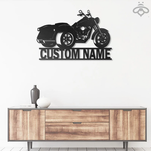 Custom HD Trikes Glide Motorcycle Metal Wall Art , Personalized Motorcycle Garage Name Sign