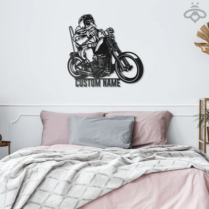 Custom Christmas Santa Riding Motorcycle Metal Wall Art-Personalized Biker Name Sign Decoration Dirt Bike