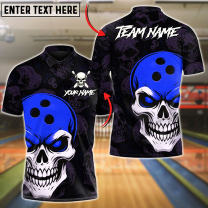 Bowling And Pins Skull Head Customized Name, Team Name 3D Shirt (4 Colors)