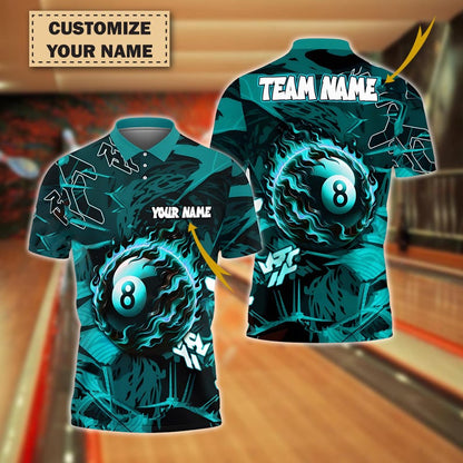 Abstract Power 8-Ball Billiard 3D Shirt – Personalized with Name or Team, Available in 4 Multicolor Options, Gift For Dad.