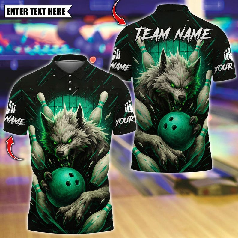 Custom Bowling And Savage Wolf Polo, Personalized Bowling Polo for Men & Women, Personalized Name Team 3D Shirt, Gift For Man