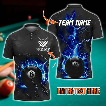 Custom Ball 8 Pool Thunder Lightning Billiard Jersey Multicolor Options Personalized Name, Team Name 3D Polo Shirt, Gift For Dad, For Man.