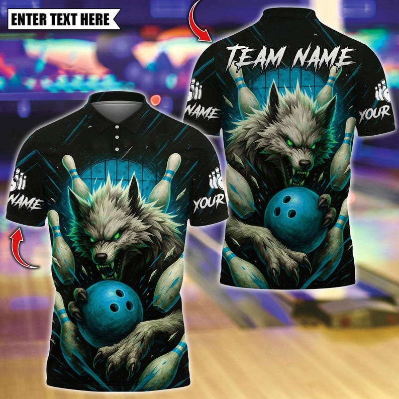 Custom Bowling And Savage Wolf Polo, Personalized Bowling Polo for Men & Women, Personalized Name Team 3D Shirt, Gift For Man